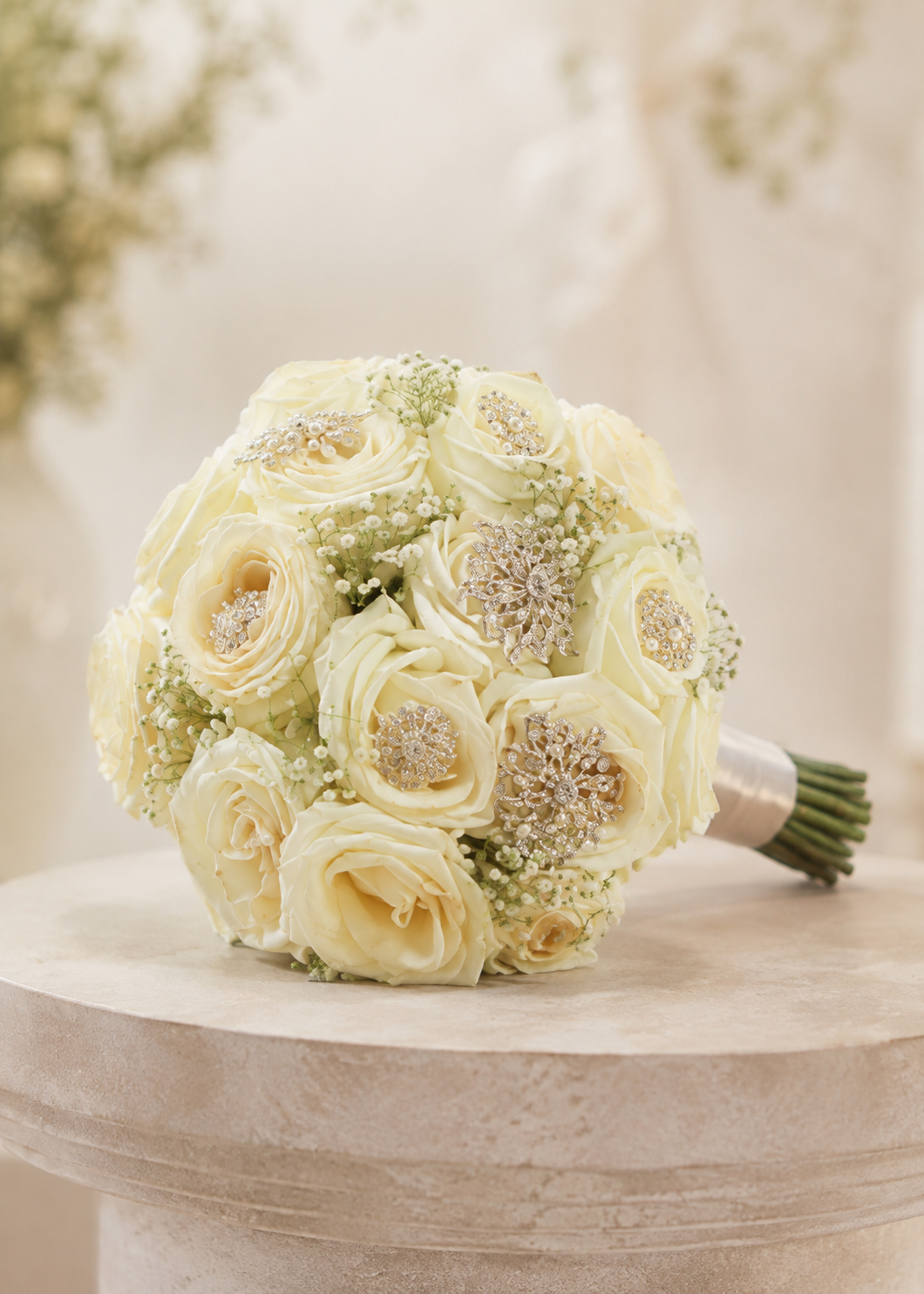 Ramo de novia de rosas marfil